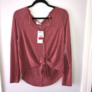 Tie-Front Button-Up Sweater